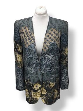 Della Spiga Women’s Single Button Blazer VTG 80s Floral & Paisley Patchwork 8